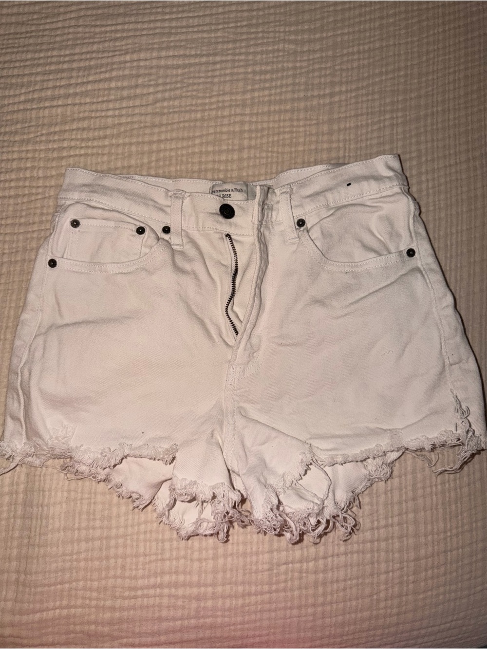Abercrombie & Fitch White Frayed Denim Shorts